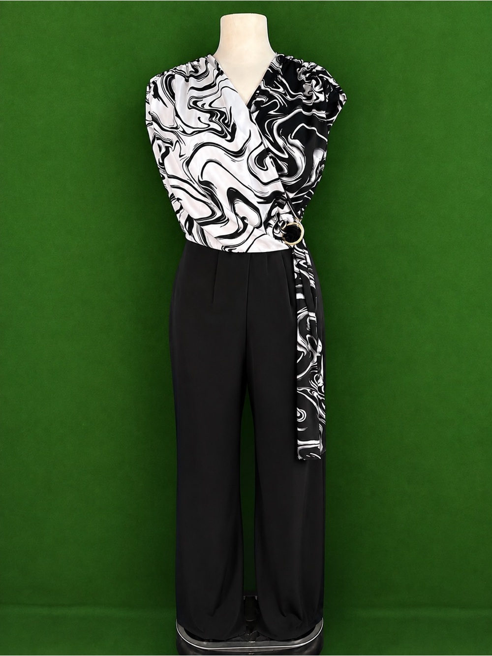 Black & White Marble Wrap Jumpsuit